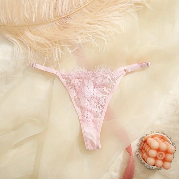 Gigi Angelic Pink Lace Sexy Lingerie Matching Semi Sheer Bra + Panty Thong Set - Picture 4 of 5